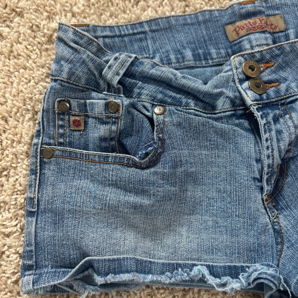 Paris Blues Denim Shorts juniors 7 Blue Frayed Raw Hem boho western teencore - Picture 7 of 9